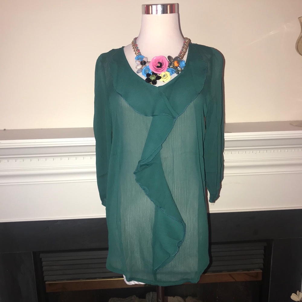 Jon & Anna | Forest Green Sheer Ruffle Blouse